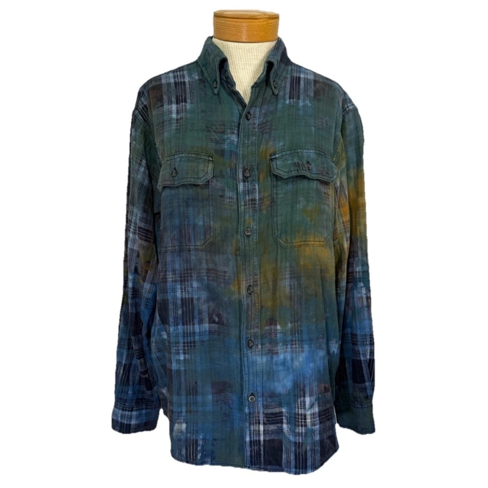 Rough Tumble Large Women’s Long Sleeve Flannel Distressed Shirt Grunge Hippie